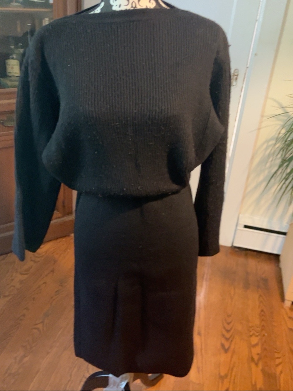 Vintage Azzedine Alaïa Black 100% Wool Sculptural Batwing Knit Dress 6067